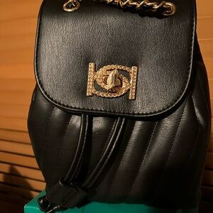 bebe Elegant Black Backpack with Gold Details